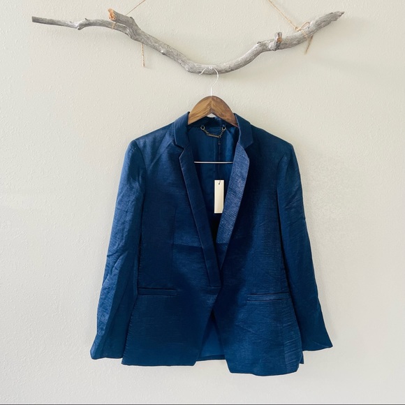 Anthropologie Capulet Navy Blue Notch Collar Satin Boyfriend Blazer NWT - Picture 3 of 13